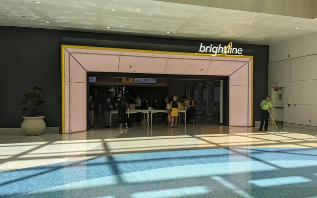 The Brightline station entrance inside Orlando International Airport