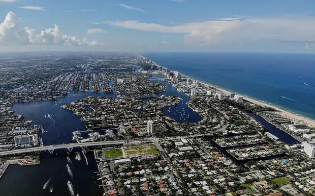 An aerial view of Fort Lauderdale's beach, canals and the Intracoastal Waterway