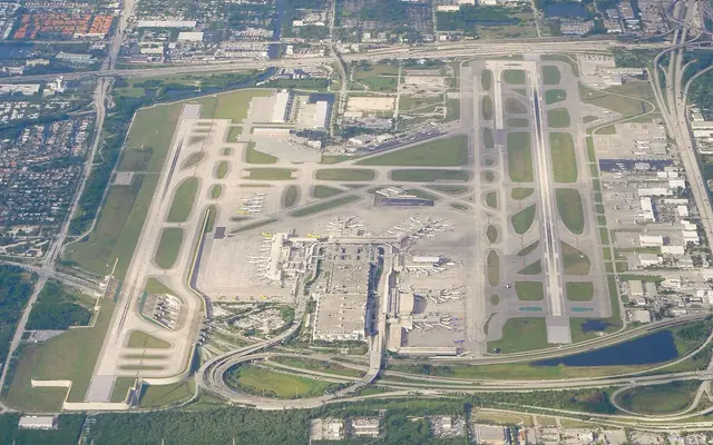 Fort Lauderdale-Hollywood International Airport and its runways seen from the air