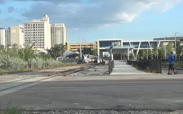 Flagler Village: the Brightline Fort Lauderdale station seen from across the tracks