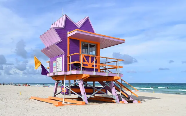 A colorful lifeguard stand on Miami Beach