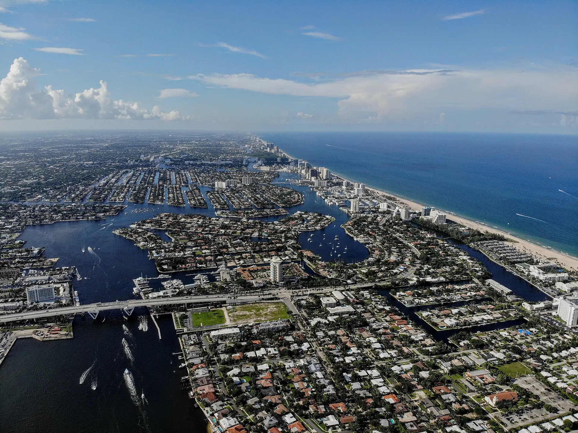 An aerial view of Fort Lauderdale's beach, canals and the Intracoastal Waterway