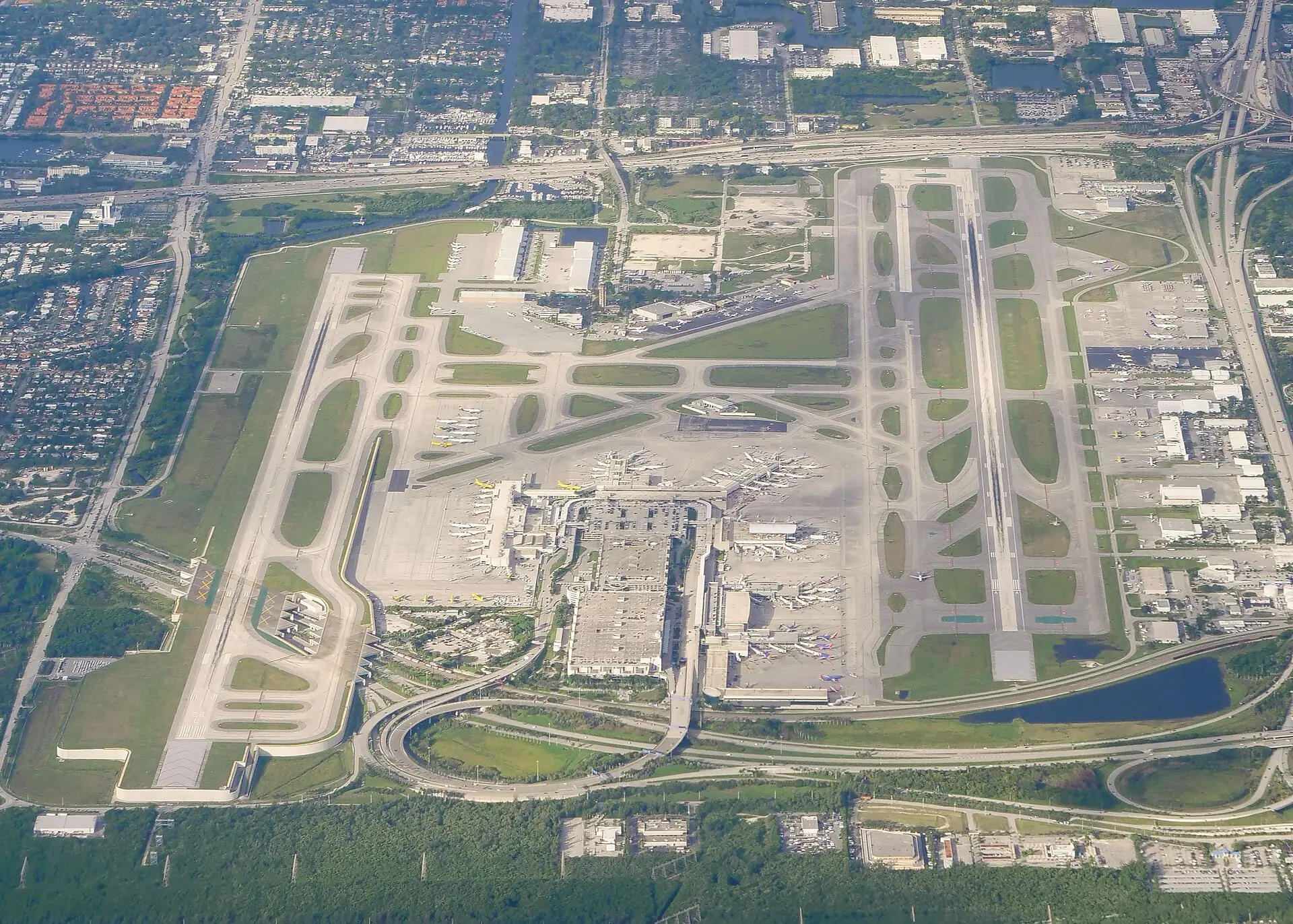 Fort Lauderdale-Hollywood International Airport and its runways seen from the air